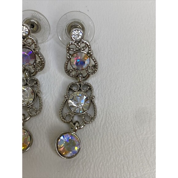 Kirks Folly AB Crystal Silver Tone Dangle Pierced Earrings - Picture 3 of 7